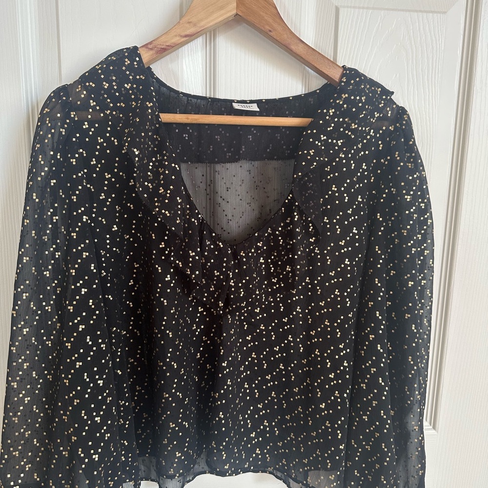 Sheer Black Blouse with Gold Accents